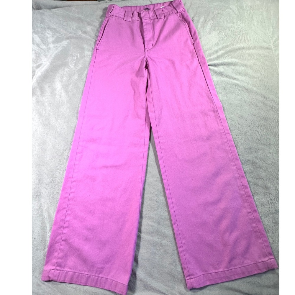 Dickies Womens Wide Leg Work Pants Orchid Pink High Waist Baggie Size 3/27